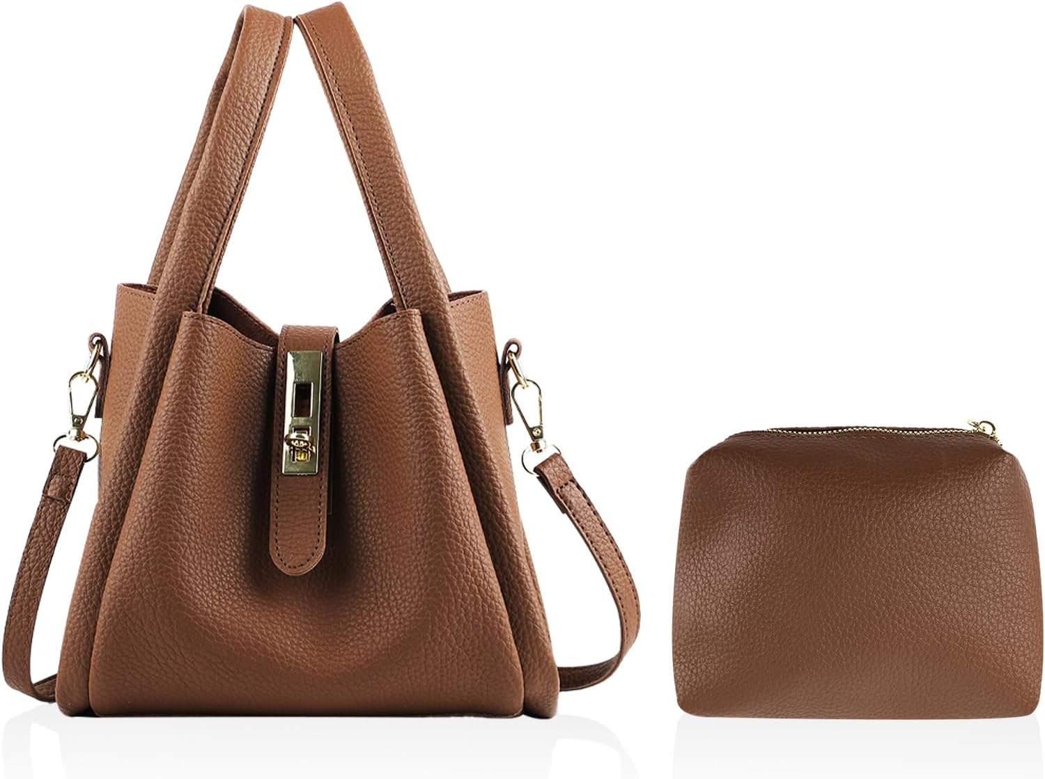 Leather Bucket Bag Shoulder Tote Bag Top Handle Bag Suitable for Work Shopping Travel (Coffee)