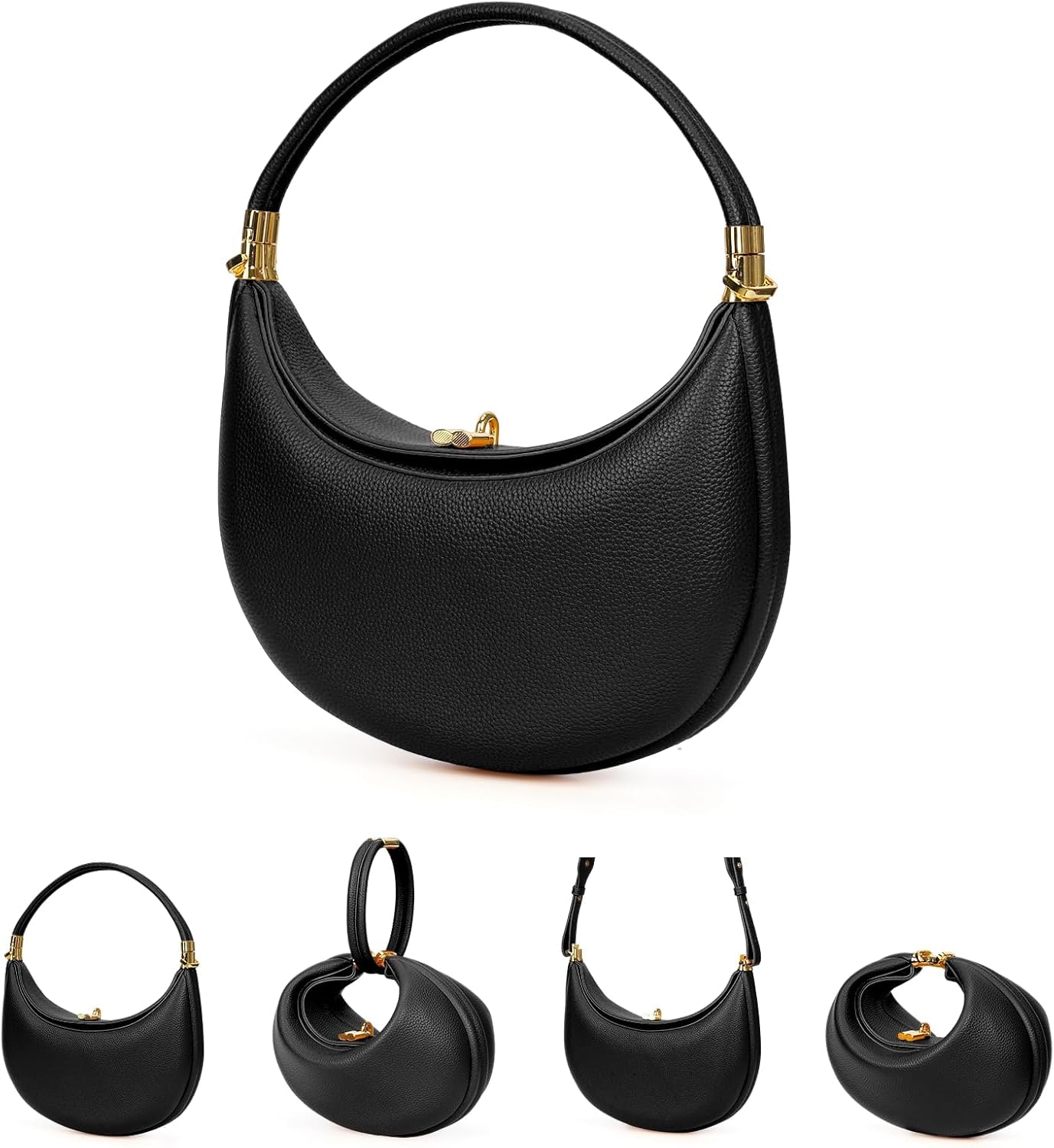 Leather Crescent Bag Crossbody Purses for Women Luna Bag 4 In 1 Cute Shoulder Bag Half Moon Bag Hobo Clutch Purse