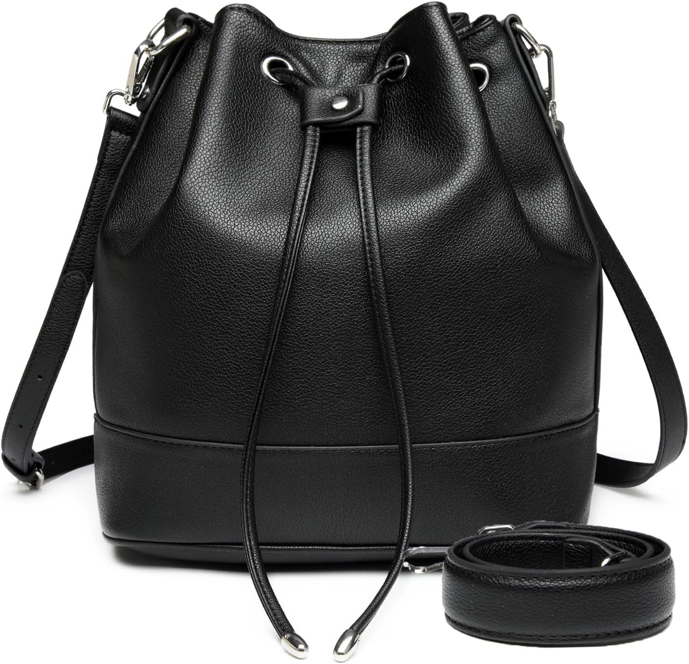 Leather Bucket Bags and Drawstring Crossbody Purse for Women Medium Tote and  Handbags with 2 Shouder Straps
